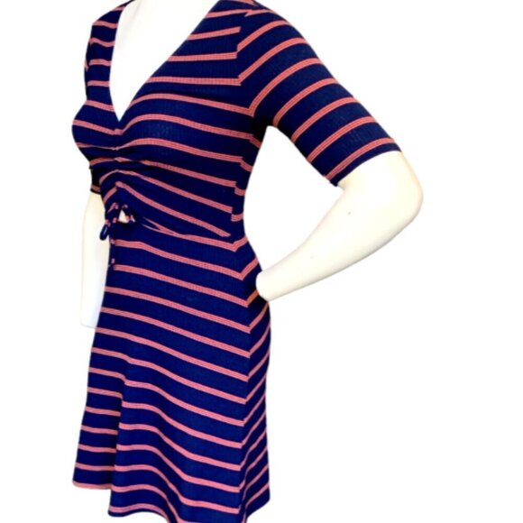 Social Gypsy Striped Cutout Tie Waist Dress S Navy Blue & Coral Red #24J - Picture 5 of 10